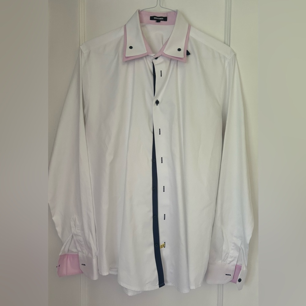 Naracamicie White with Pink collar Dress Shirt
